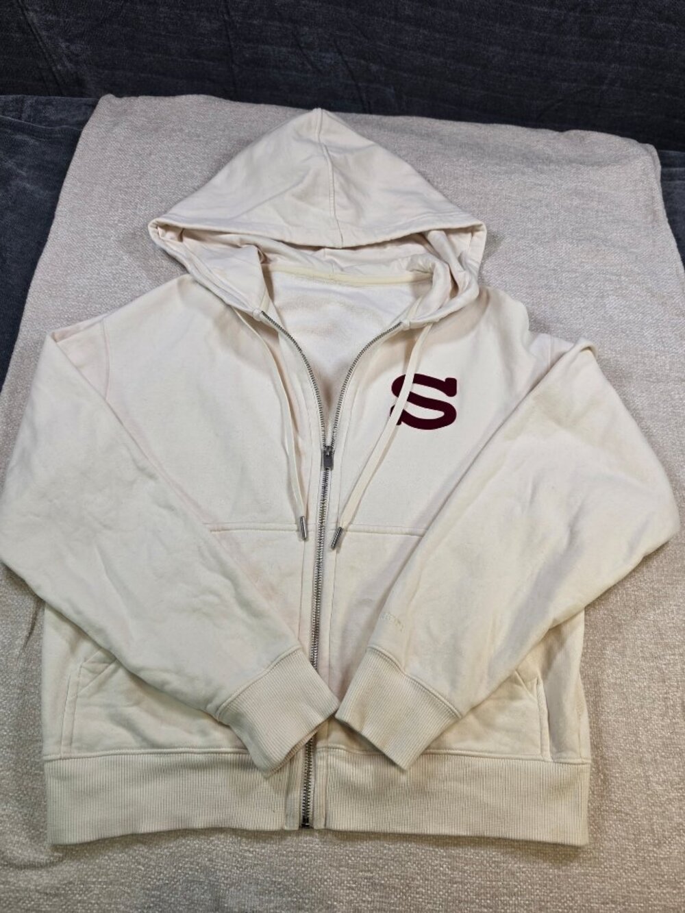 STORI Cream Full Zip Hoodie Sweatshirt Burgundy Logo Size [M]
